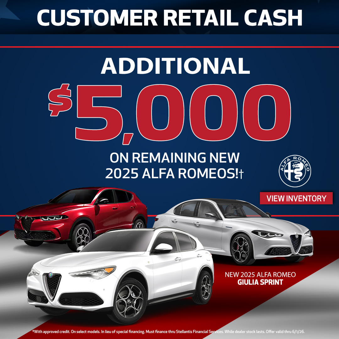 $5,000 Bonus Cash On Alfa Romeos