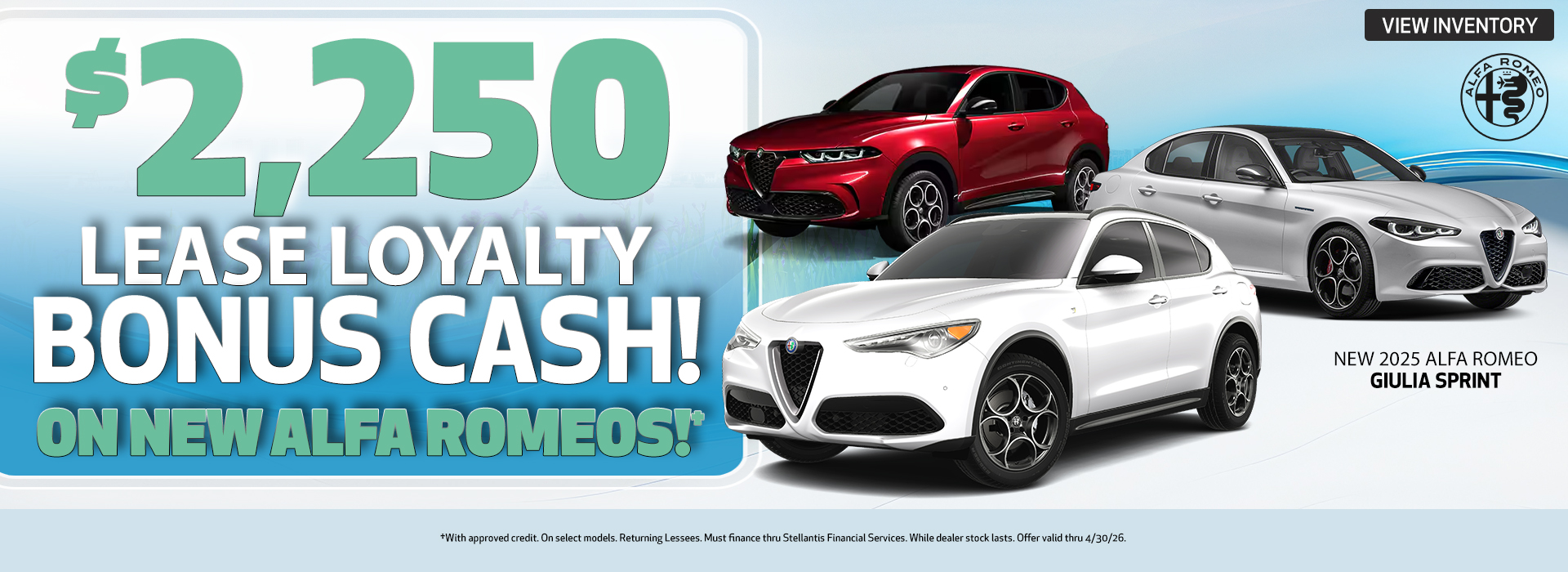 $2,250 Bonus Cash On New Alfa Romeos Offer